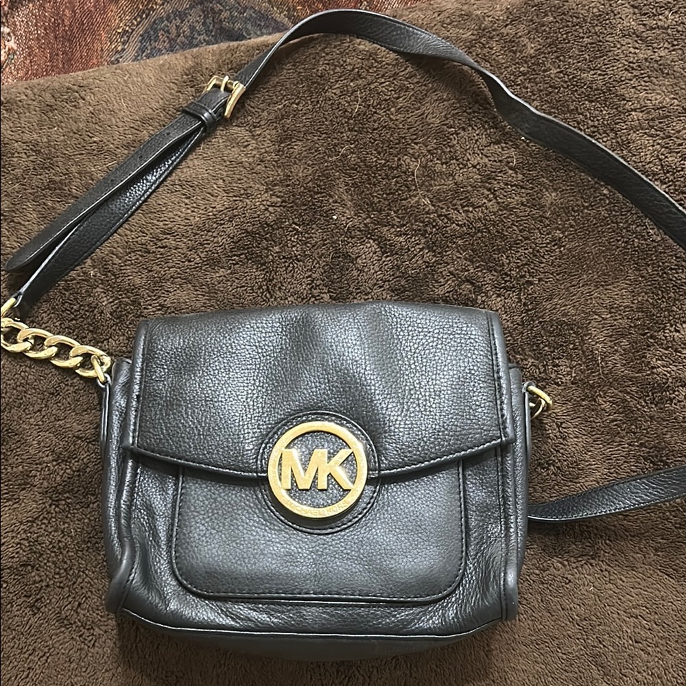 Michael Kors Black and Gold Crossbody Bag with Chain Detail